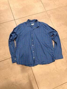 Peter Millar Men's XL 100% Cotton Long Sleeve Plaid Sport Shirt Blue
